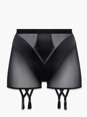 Savage X Fenty Black High-Waist Sheer Garter Shorts SEXTIES GARTER PANTY